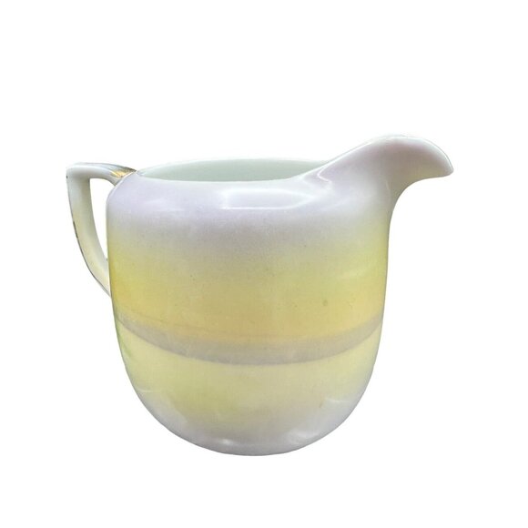 Vtg Nippon Creamer Jug White Porcelain 2.5" Sailboat Sunset Trees Lake Restful - Picture 4 of 8